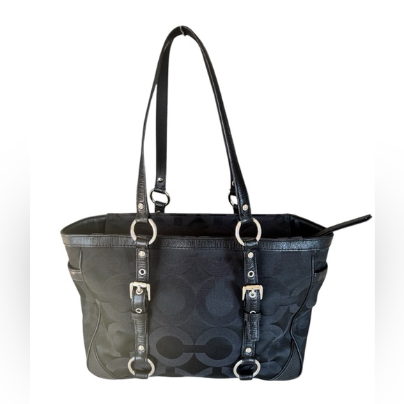 Coach Signature 19404M Gallery Op Art Black Satin & Leather Shoulder Purse Bag - Picture 4 of 10